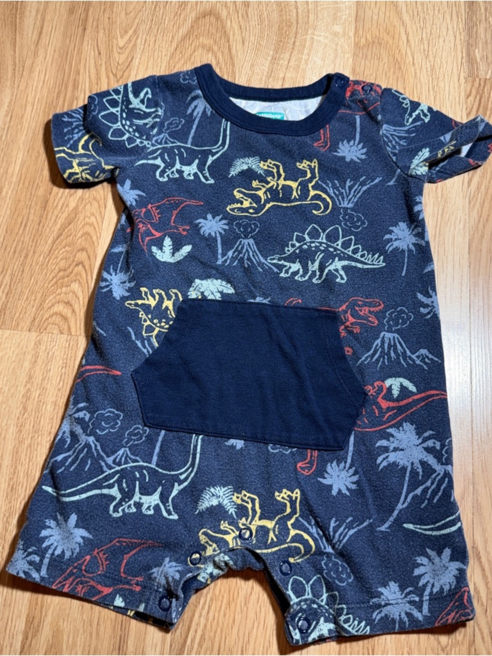 Garanimals Navy Romper with Yellow & Light Blue and Red Dino Accents